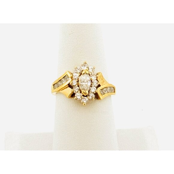 Estate Size 7 CZ Ring Gold Plated Sterling Silver 925 Marquise Cluster 3.6g - Picture 1 of 11